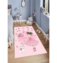 Dijital Baskılı Kaymaz Taban Yıkanabilir Kolay Temizlenir Modern Çocuk Odası Halısı NDÇ-HT-1088 (Pembe)