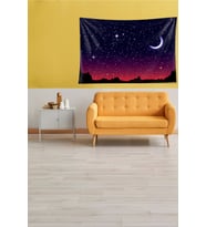Mor Ay ve Yıldız Leke Tutmaz Kadife Kumaş Duvar Örtüsü Duvar Halısı Tapestry