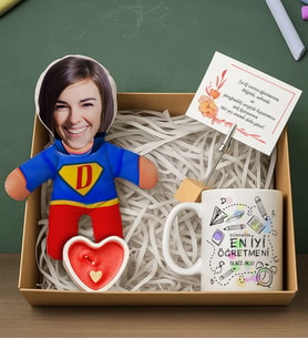 BK Gift Kişiye Özel Kadın Süper Öğretmen Bebek Yastık & Kupa Bardak & Mum & Notluk -1, Öğretmenler Günü, Öğretmene Hediye
