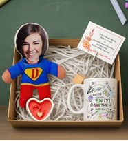 BK Gift Kişiye Özel Kadın Süper Öğretmen Bebek Yastık & Kupa Bardak & Mum & Notluk -1, Öğretmenler Günü, Öğretmene Hediye