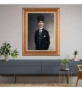 Altın Paspartulu Atatürk  Çerçeveli Tablo C886 (Gold)