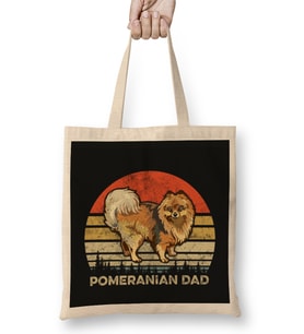 Mens Best Pomeranian Dad Ever Retro Vintage Dog Dad Father’s Day Köpek Bez Çanta Uzun Saplı