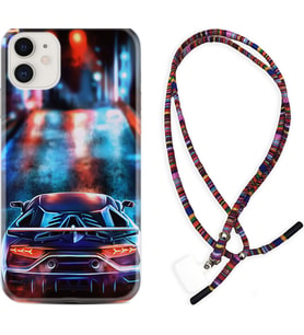 Apple iPhone 11 12 13 Mini Kılıf Boyun Asklı Rasta Silikon Neon Cars 1724