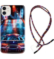 Apple iPhone 11 12 13 Mini Kılıf Boyun Asklı Rasta Silikon Neon Cars 1724