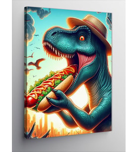 Kanvas Tablo Hotdog Yiyen Dinazor