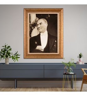 Altın Paspartulu Atatürk  Çerçeveli Tablo C500 (Gold)