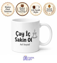 Çay İç Sakin Ol Yazılı Baskılı Kupa Bardak Hediye Porselen Mug