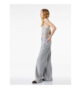 Koton Wide Leg Taş Detaylı Gri Kadın Jean Pantolon 6SAL40006MD