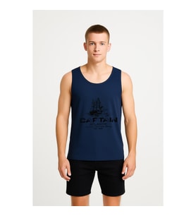 Erkek Kaptan Baskılı %100 Pamuk Kolsuz T-shirt
