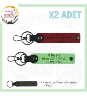 Motor Tutkunlarına, İsim Plaka ve 0 Rh (+) Kan Grubu Yazılı x2 Anahtarlık Set, Kırmızı-F Yeşil-Ysl (Çok Renkli)