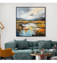 Yağlı Boya Dokulu Tablo Soyut Manzara Siyah Çerçeveli U06007