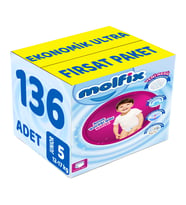Molfix Külot Bebek Bezi Beden:5 (12-17KG) Junior 136 Adet Ekonomik Ultra Fırsat Pk