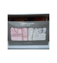 Pierre Cardin 6 Parça Jakarlı Aile Bornoz Seti-Logo Soft Decorose A.Bej (Gri - Pembe)