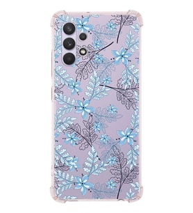 Samsung Galaxy A32 Uyumlu Köşe Korumalı Antişok Kapak Floral Mavi Tasarımlı Şeffaf  Kılıf