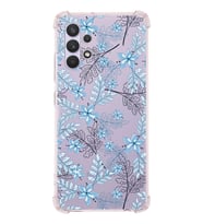 Samsung Galaxy A32 Uyumlu Köşe Korumalı Antişok Kapak Floral Mavi Tasarımlı Şeffaf  Kılıf