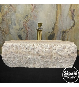 Traverten Dışı Patlatma Dikdörtgen Modern Lavabo
