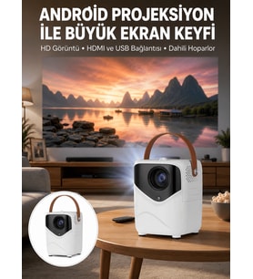 HD Ayaklı Portatif Projeksiyon Cihazı Bluetooth Wifi Akıllı Android İşlemcili Yeni Nesil