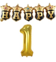 Gold Taçlı Birleşik Happy 1 Yaş Folyo Balon Set