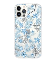 Apple iPhone 12 ProMax Uyumlu Kapak Floral Mavi  Tasarımlı Şeffaf Silikon Kılıf