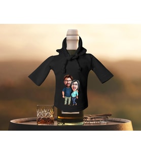 BK Gift Kişiye Özel Sevgililer Karikatürlü Mini Siyah İçki Şişesi Tişörtü , Ev Bar Dekoru, Viski, Şarap, Votka, Rakı Şişesi Tişörtü, Ev Barı-42