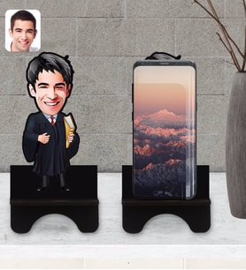 BK Gift Kişiye Özel Erkek Avukat Karikatürlü Ahşap Biblo Telefon Standı-1