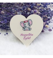 Hayaller Dükkanı 30 Adet Fil Baskılı Kız Bebek Magnetleri Uv Baskı Kalp Ahşap
