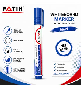 Fatih Beyaz Tahta Kalemi Mavi Whiteboard Marker Silinebilir Hızlı Kuruyan Düşük Kokulu Tahta Kalemi