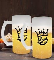 BK Gift Kişiye Özel Kral ve Kraliçe Tasarımlı 2’li Buzlu Cam Bira Bardağı 50cl-1 (Beyaz)
