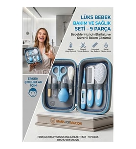 Mavi̇ 9 Parça Bebek Bakım Seti, Yenidoğan Hediye Kiti (Tırnak Makası Ateş Ölçer) 723162