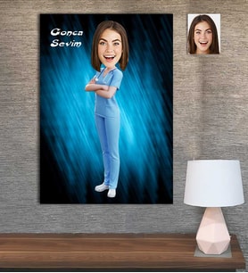 Kişiye Özel Karikatür Baskılı Ahşap Tablo Doktor Kadın-7 30x40