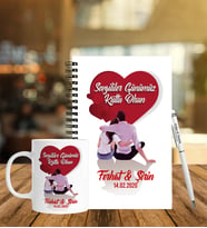 Sevgililer Gününe Özel Ahşap Defter Kalem & Kupa Hediye Seti 1