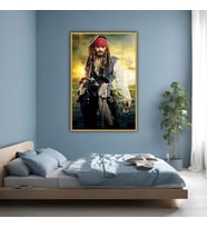 Metal Çerçeveli Cam Tablo Karayip Korsanları Jack Sparrow (Gold)