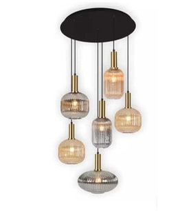MYLİGHTS RUSTİK ALTILI BAL CAMLI AVİZE KASA 40CM SİYAH SARKIT