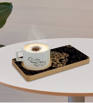 BK Gift Kişiye Özel Retro Motif Tasarımlı Doğal Ahşap Tabaklı Seramik Fincan Sunum Seti  Model 10