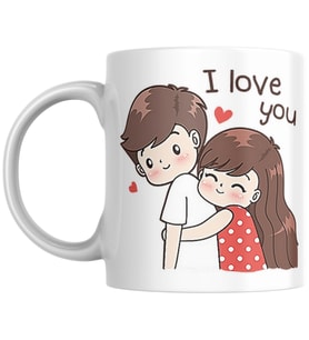 I Love You Yazılı Kız Erkek Resimli Sevgililere Özel Kupa Bardak