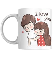 I Love You Yazılı Kız Erkek Resimli Sevgililere Özel Kupa Bardak