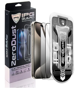 IPG Zero Dust, iPhone 15 Pro için Toz Önleyici Aplikatörlü Temperli Cam Koruma (2 Adet) (Şeffaf)