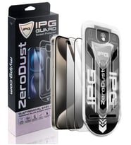IPG Zero Dust, iPhone 15 Pro için Toz Önleyici Aplikatörlü Temperli Cam Koruma (2 Adet) (Şeffaf)