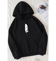 Unisex Tüy Baskılı Sweatshirt (Siyah)