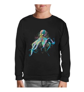 Colorful Octopus Siyah Çocuk Sweatshirt