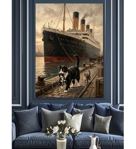 Titanic Ve Rıhtımdaki Siyah Kedi Dekoratif Kanvas - Mdf Ahşap Tablo
