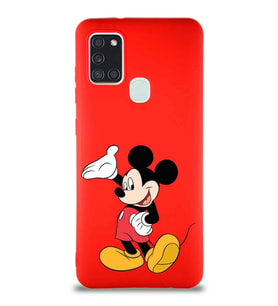 Samsung Galaxy A21S Soft Premier Kapak Mickey Mouse-C Tasarımlı Silikon Kılıf - Kırmızı (Şeffaf)