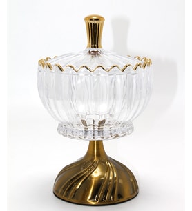 Metal Ayaklı Kristal Cam Şekerlik Gold Detaylı Sunumluk Alk4871