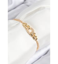 Pirinç Zirkon Taşlı Zincir Model Gold Renk Asansörlü Kadın Bileklik 5886 - HPSBYI8925-6268