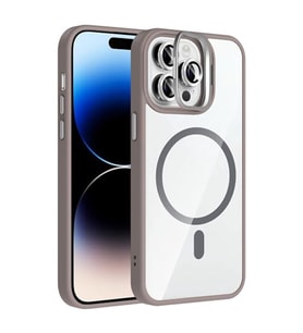 Coverzone iPhone 14 Pro Max ile Uyumlu Z-Etro MagSafe Wireless ?arj Destekli, G��l� Manyetik Tutucu, Stand Olabilen, Kamera Lens Hediyeli Koruyucu K?l?f Gri