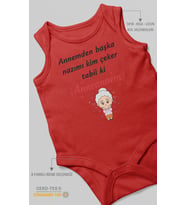 Annemden Başka Nazımı Kim Çeker ? Tabiki Annanem v2 Baskılı Bebek Zıbını – Çıtçıtlı Body  Sıfır Kol (Kırmızı)