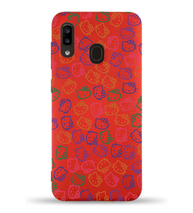 Samsung Galaxy A20e Uyumlu Lansman Kılıf Hello Kitty Tasarımlı İçi Kadife Kapak-Kırmızı (Şeffaf)