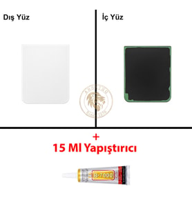 Samsung Galaxy Z Flip 4 Beyaz Renk Arka Kapak + B7000 Yapıştırıcı Arka Cam Batarya Kapağı Pil Kapağı Lazer Kesim Back Cover Galaxy Z Flip 4 Uyumlu