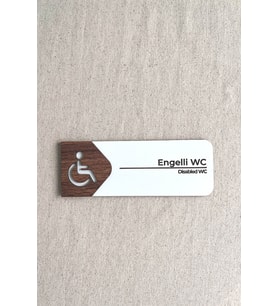Engelli WC Kapı Tabelası – MDF Tuvalet Yönlendirme Levhası  19x7 cm Çift Katmanlı
