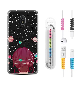 Xiaomi Redmi 8A 8 Pro 9C 9T 10C 11T Pro Kılıf Kablo Koruma Spiral Silikon Space Woman 1311